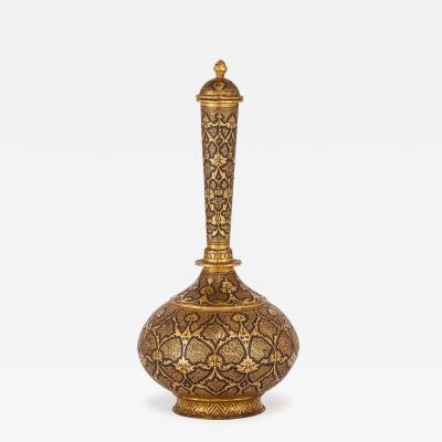 Fine Indian Gold Damascened Koftgari Steel Bottle and Stopper