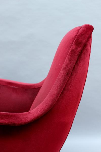Fine Italian Red Velvet Armchair with Brass Legs 1970s
