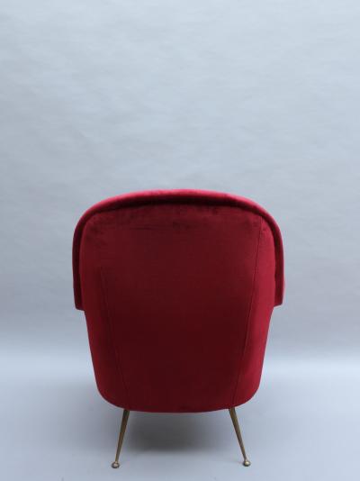 Fine Italian Red Velvet Armchair with Brass Legs 1970s