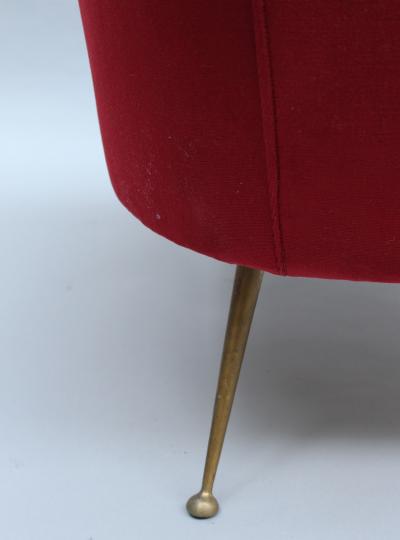 Fine Italian Red Velvet Armchair with Brass Legs 1970s