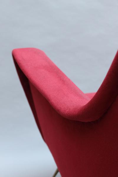 Fine Italian Red Velvet Armchair with Brass Legs 1970s