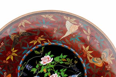 Fine Japanese Cloisonn Enamel Charger Peonies Birds Butterflies Goto Seizabur 