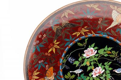 Fine Japanese Cloisonn Enamel Charger Peonies Birds Butterflies Goto Seizabur 