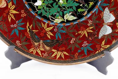 Fine Japanese Cloisonn Enamel Charger Peonies Birds Butterflies Goto Seizabur 