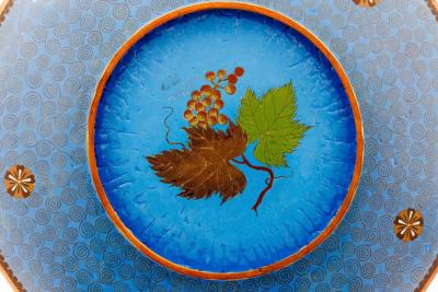 Fine Japanese Cloisonn Enamel Charger Peonies Birds Butterflies Goto Seizabur 