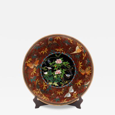 Fine Japanese Cloisonn Enamel Charger Peonies Birds Butterflies Goto Seizabur 