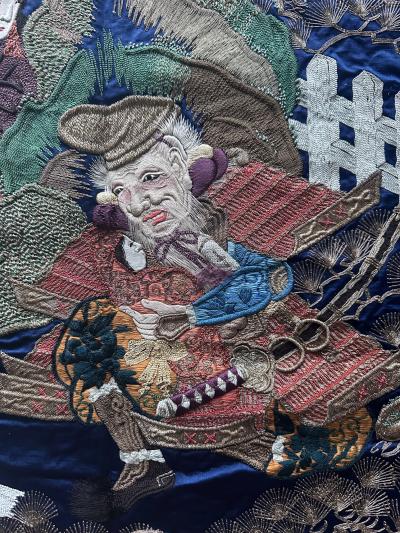 Fine Japanese Embroidery Silk Fukusa Kabuki Story Meiji Period
