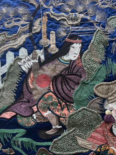 Fine Japanese Embroidery Silk Fukusa Kabuki Story Meiji Period