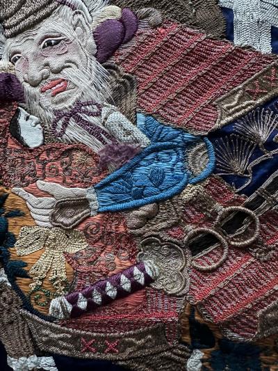 Fine Japanese Embroidery Silk Fukusa Kabuki Story Meiji Period