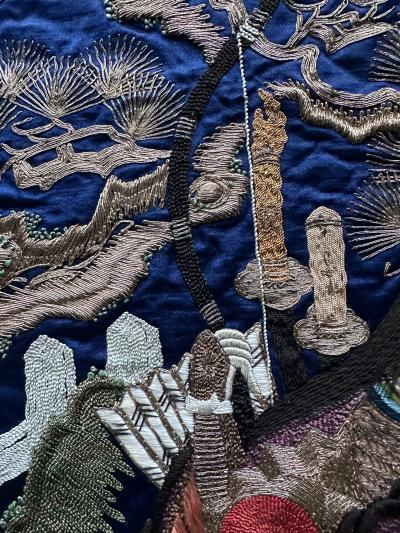 Fine Japanese Embroidery Silk Fukusa Kabuki Story Meiji Period