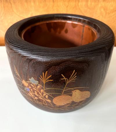 Fine Japanese Hibachi Lacquer with Inlays Meiji Period
