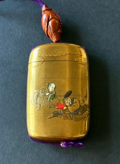 Fine Japanese Inro with Maki e and Inlay by Shokasai and Shibayama