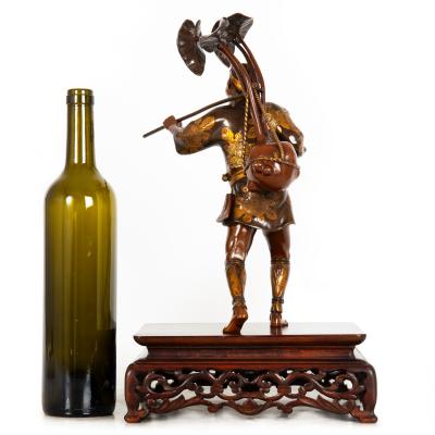 Fine Japanese Meiji Period Bronze Sculpture Okimono of Fire Watchman