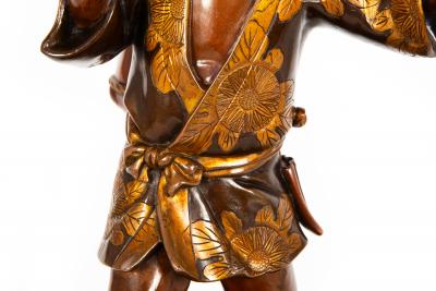 Fine Japanese Meiji Period Bronze Sculpture Okimono of Fire Watchman