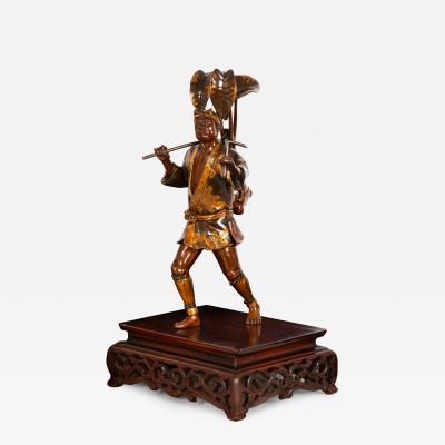 Fine Japanese Meiji Period Bronze Sculpture Okimono of Fire Watchman