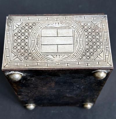 Fine Korean Box with Tray Iron with Silver Inlay Joseon Dynasty
