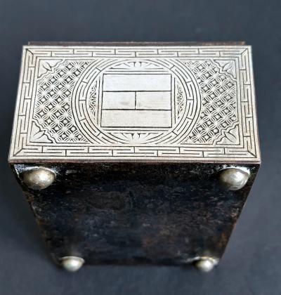 Fine Korean Box with Tray Iron with Silver Inlay Joseon Dynasty