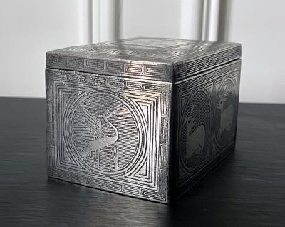 Fine Korean Iron Tobacco Box with Silver Inlay Joseon Dynasty