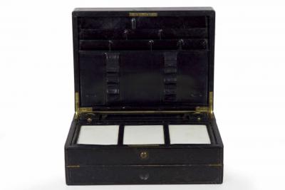 Fine Leather Bound Stationary Box w Bramah Lock England c 1872