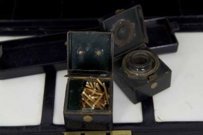 Fine Leather Bound Stationary Box w Bramah Lock England c 1872