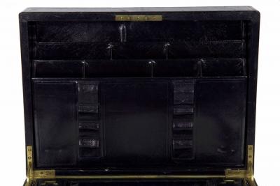Fine Leather Bound Stationary Box w Bramah Lock England c 1872