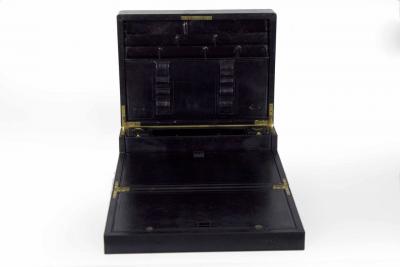 Fine Leather Bound Stationary Box w Bramah Lock England c 1872