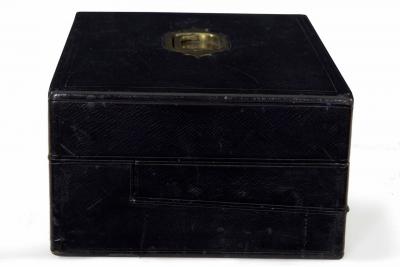 Fine Leather Bound Stationary Box w Bramah Lock England c 1872