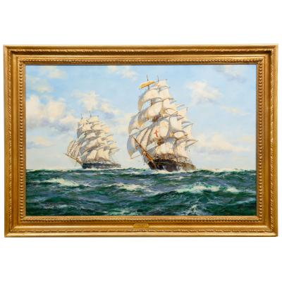 Fine Maritime Seascape Painting of American Clipper Ships by Henry Scott
