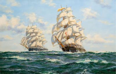 Fine Maritime Seascape Painting of American Clipper Ships by Henry Scott