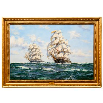 Fine Maritime Seascape Painting of American Clipper Ships by Henry Scott