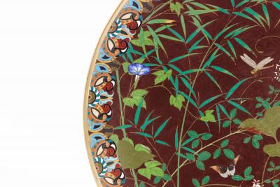 Fine Meiji Cloisonn Enamel Charger Bamboo and Insects Attributed Goto