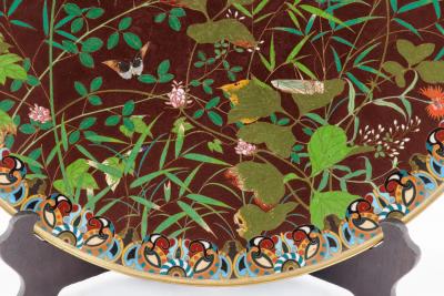 Fine Meiji Cloisonn Enamel Charger Bamboo and Insects Attributed Goto