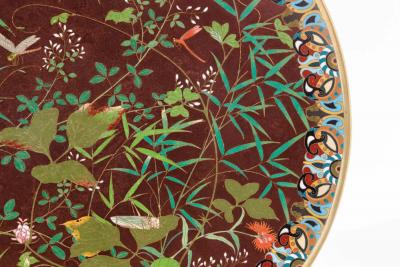 Fine Meiji Cloisonn Enamel Charger Bamboo and Insects Attributed Goto