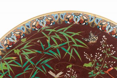 Fine Meiji Cloisonn Enamel Charger Bamboo and Insects Attributed Goto