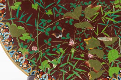 Fine Meiji Cloisonn Enamel Charger Bamboo and Insects Attributed Goto