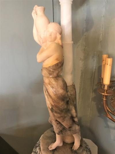 Fine Neoclassical Alabaster Figure of a Water Maiden Lighted on a Pedestal