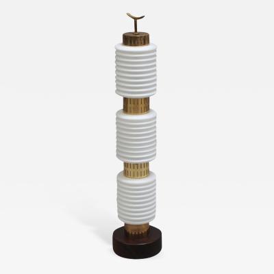 Fine Opaline Brass and Wood Table Lamp
