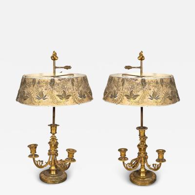 Fine Pair Of Charles X Gilt Bronze Bouillotte Lamps