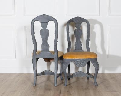 Fine Pair of 19th Century Swedish Rococo Chairs in Black Paint