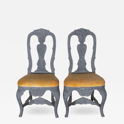 Fine Pair of 19th Century Swedish Rococo Chairs in Black Paint