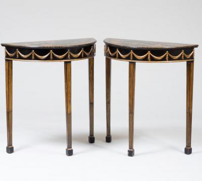 Fine Pair of Adam Style Chinoiserie Lacquer Tables