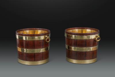Fine Pair of Brass Banded Mahogany Wine Coolers