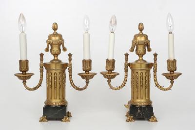 Fine Pair of E F Caldwell Gilt Bronze Two Light Lamps circa 1900