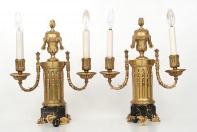 Fine Pair of E F Caldwell Gilt Bronze Two Light Lamps circa 1900