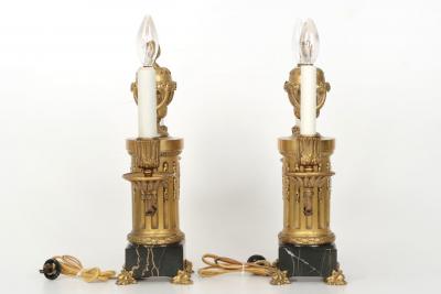 Fine Pair of E F Caldwell Gilt Bronze Two Light Lamps circa 1900