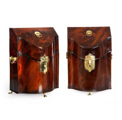 Fine Pair of English George III Period Antique Mahogany Boxes circa 1780