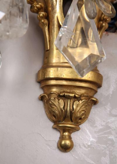 Fine Pair of Gilt Bronze and Rock Crystal Wall Lights France