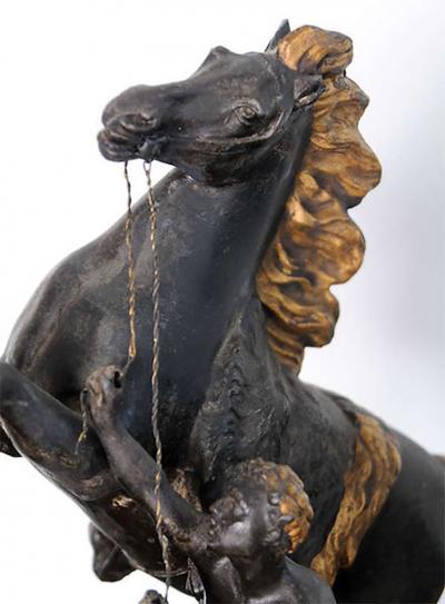 Fine Pair of Gilt Tole Equestrian Figures with Blackamoors Italy