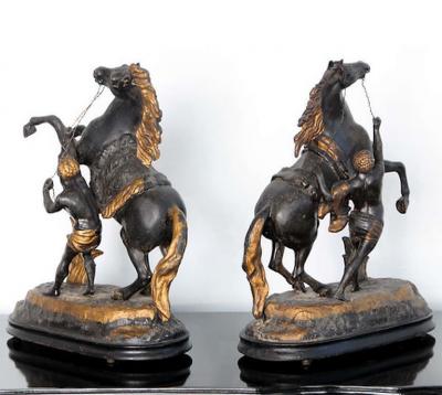 Fine Pair of Gilt Tole Equestrian Figures with Blackamoors Italy