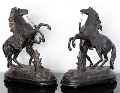 Fine Pair of Gilt Tole Equestrian Figures with Blackamoors Italy
